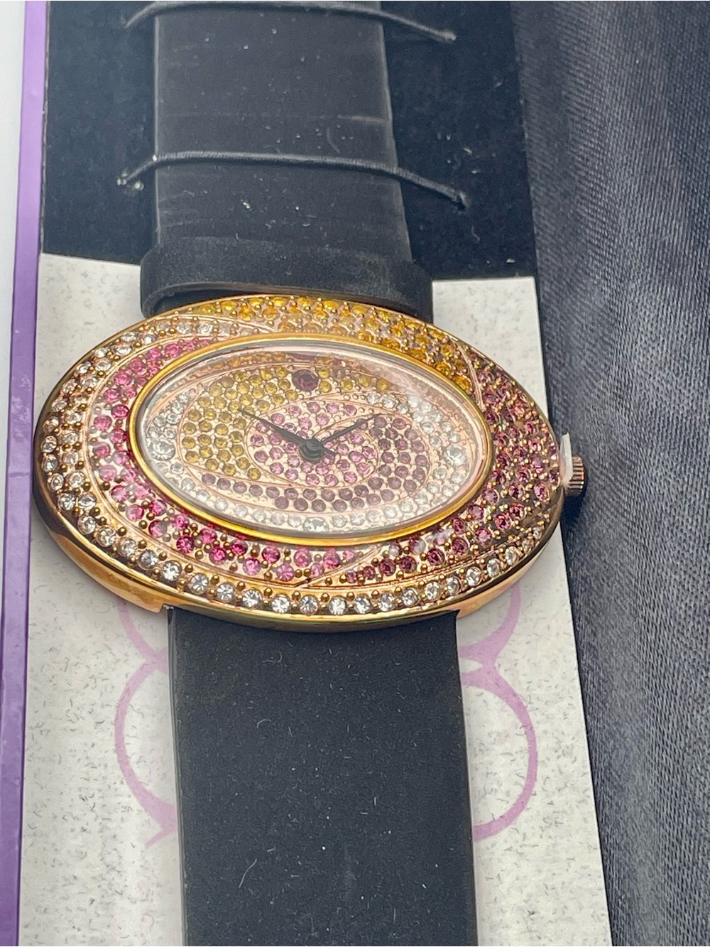 Suzanne Somers Gold-Tone Oval Crystal Watch with Pink, Purple and Clear Stones - Picture 4 of 10